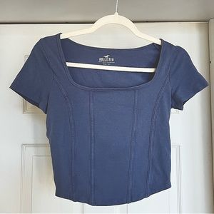 Hollister square neck corset crop top in blue